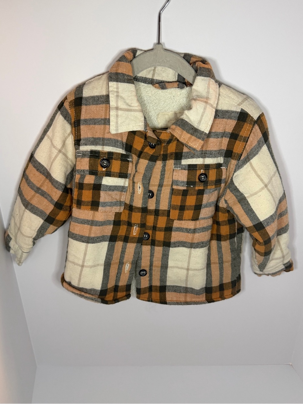 Kids Cream and Brown Plaid Cozy Jacket